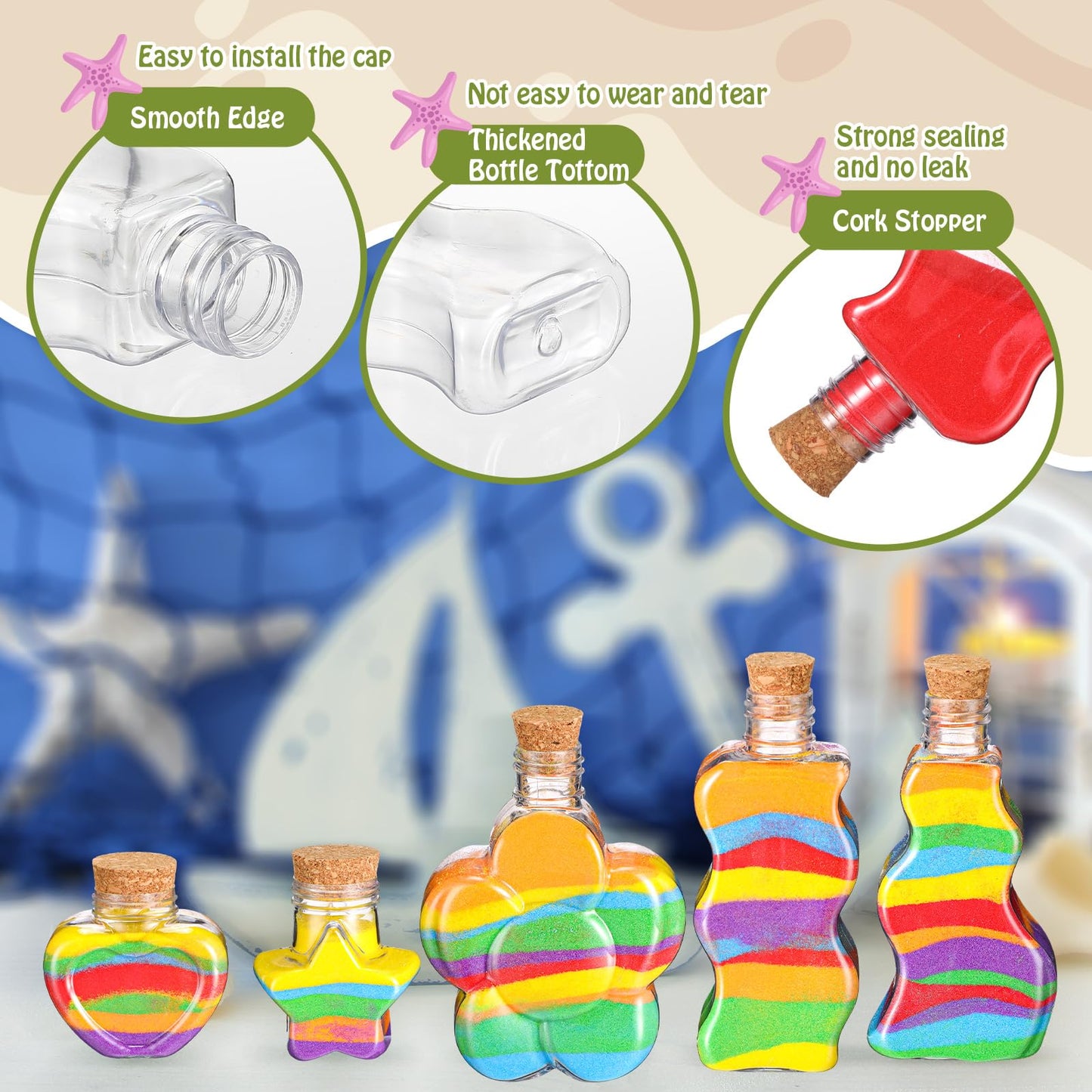 Shappy 50 Pcs Plastic Sand Art Bottles with Cork and Funnels Clear Sand Art Containers for Boys and Girls Craft Collection Bottle for DIY Crafts Wedding Birthday Party Favors Wish, 5 Style
