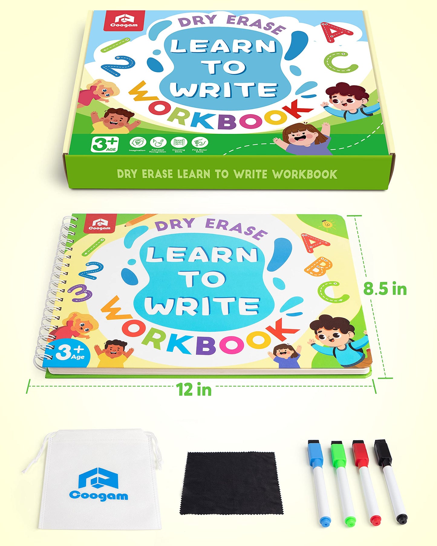 Coogam Writing Learning Workbook, Numbers Letters Exercise Book, ABC Alphabet Sight Words Handwriting Educational Montessori Toy for Home Classroom Nursery Preschool Children