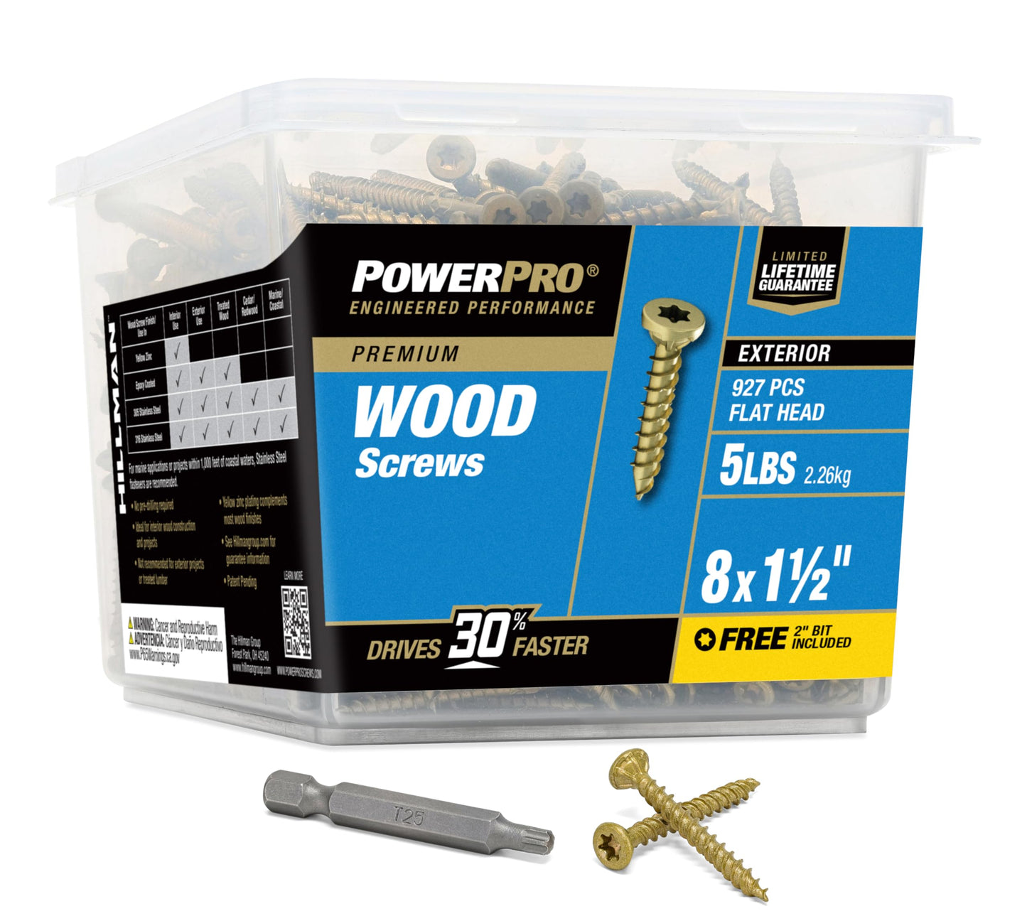 Power Pro 48606 Wood Screws, #8 x 1-1/2", Premium Outdoor Deck Screws, Rust Resistant, Epoxy Coated Bronze, 5lb Tub, 1015 pcs