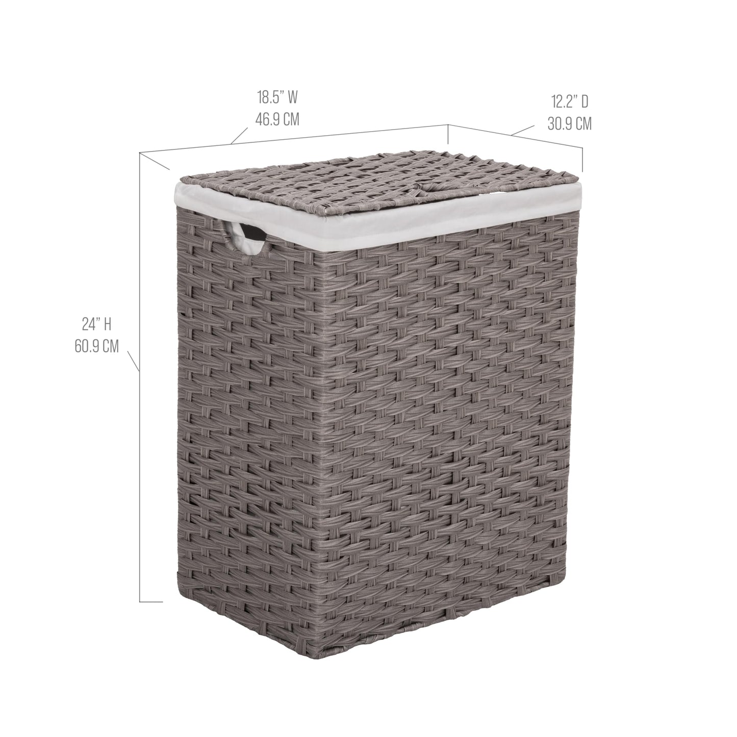 Seville Classics Premium Handwoven Portable Laundry Bin Basket with Carrying Handles, Household Storage for Clothes, Linens, Sheets, Gray, Rectangular Hamper
