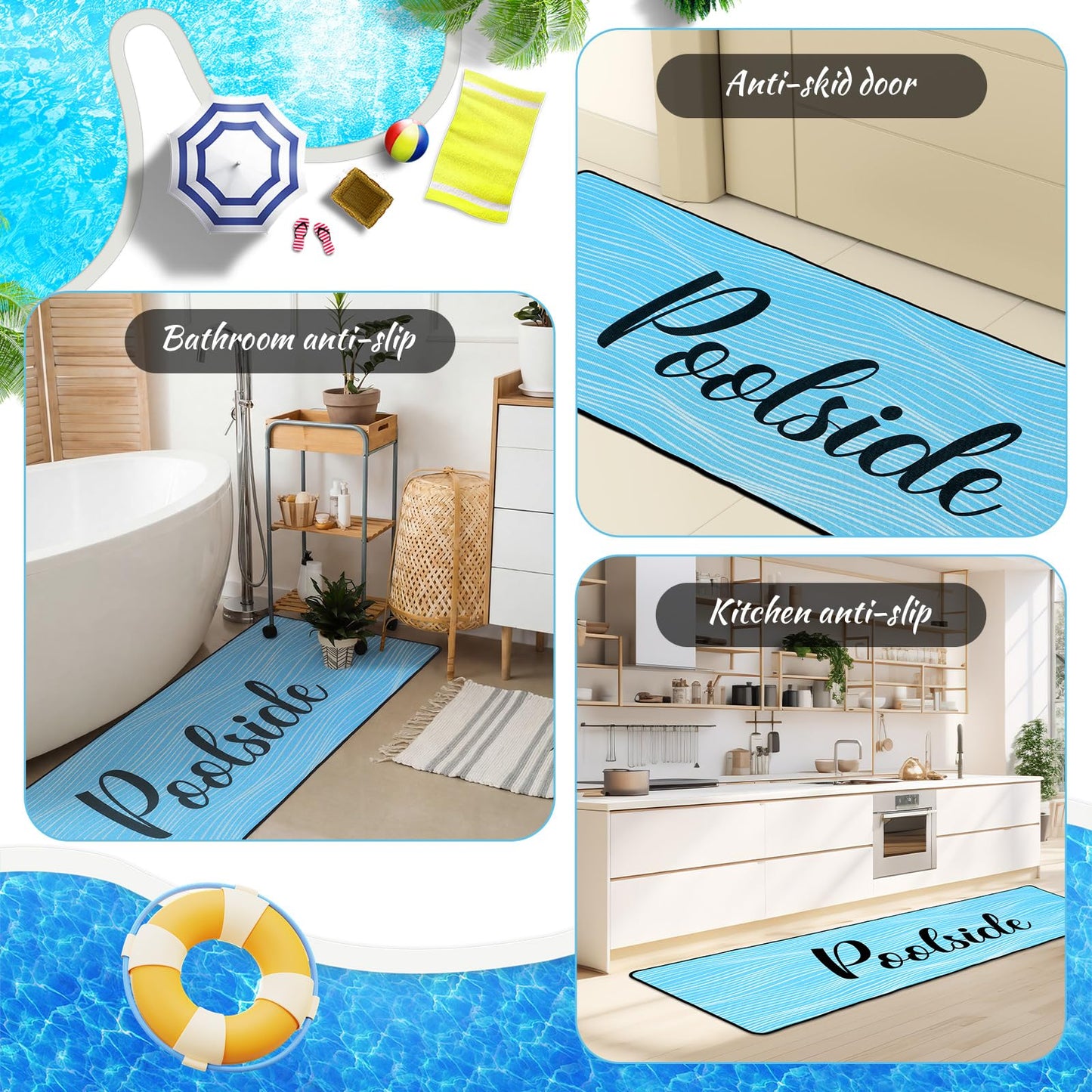Tinideya Pool Mat Poolside Non Slip Mat Walk Pool Deck Mats Rugs for Floor Outdoor Rubber Mats with Drainage Outdoor and Indoor Dock Safety(Blue,23.62" X 67.72")