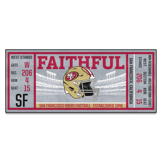 FANMATS 23136 NFL San Francisco 49ers Ticket Design Runner Rug - 30in. x 72in. | Sports Fan Area Rug, Home Decor Rug and Tailgating Mat