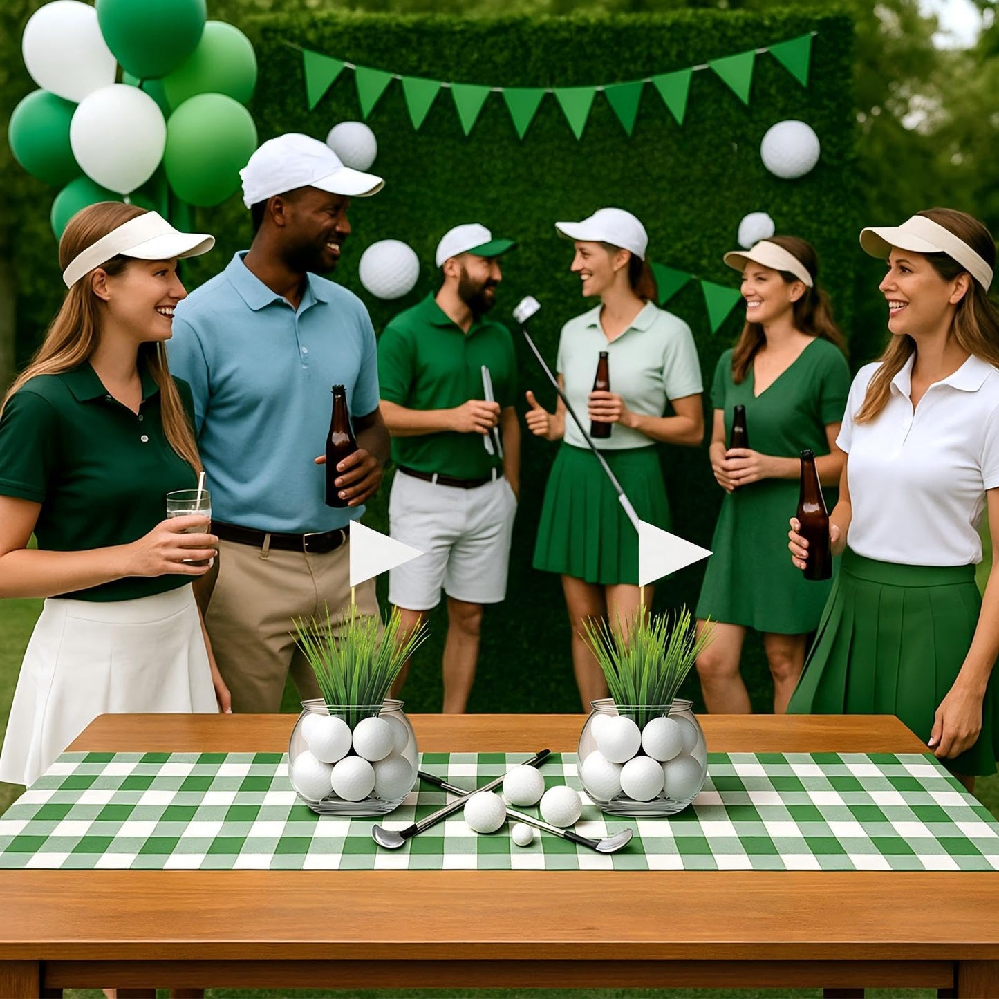 LemonRoad 6 Set Golf Party Centerpieces Table Decorations with Hollow Plastic Ball Artificial Grass Flag Flower Mud Sport Centerpiece Table Toppers for Golf Birthday Party Baby Shower Supplies