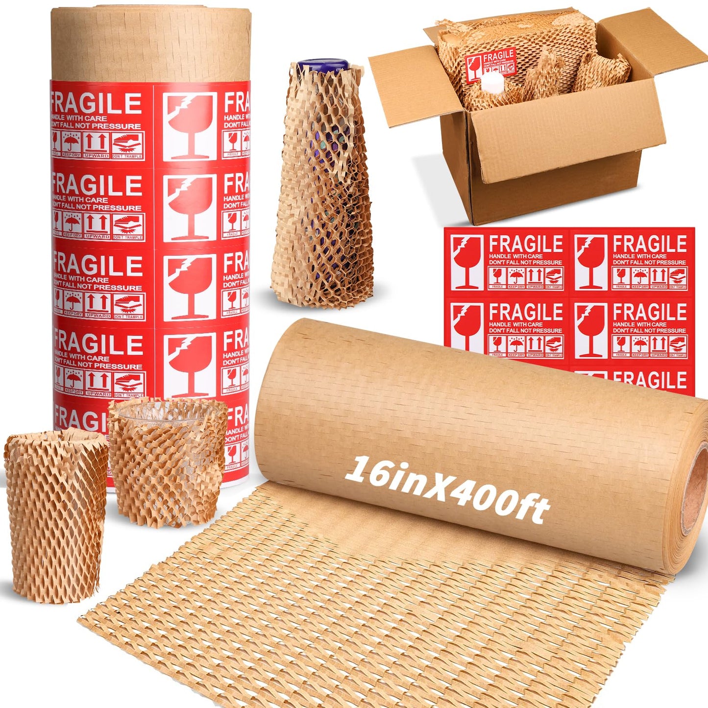 Honeycomb Packing Paper 16" x 400', Bubble Cushioning Wrap for Packing/Shipping/Moving, Eco-Friendly Bubble Packing Paper Wrapping for Fragile Items,Electronics and Bouquet Packaged