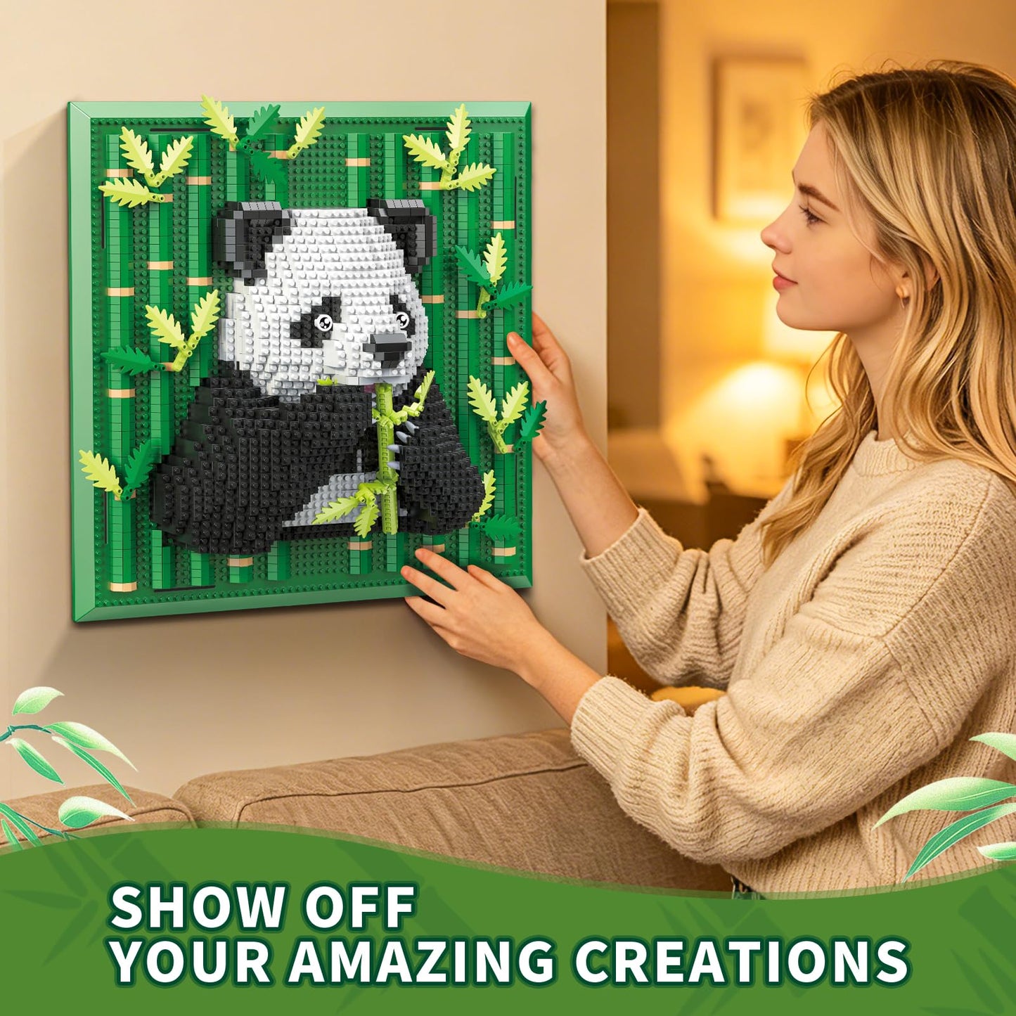 GHQYTPR Panda Animal 3D Wall Art Micro Mini Building Block Set 1142 Pcs Framed Bamboo Bear Model Kit for Adults & Teens Creative Desktop Decor & Wall Hanging Display Gift