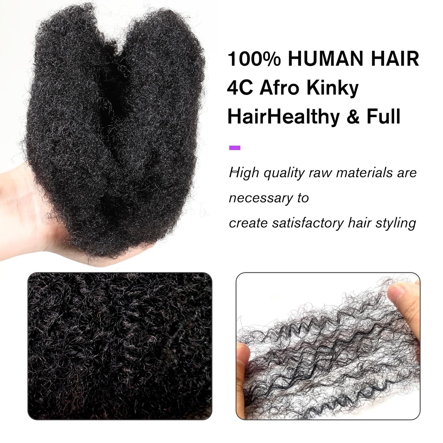 Jiffylocs Tight Afro Kinkys Bulk Human Hair for Dreadlock Extensions 100% Human Hair,5 Packs 8 Inch 150g,Natural Black #1B,Repair Extensions,Making Locs Twist or Braids
