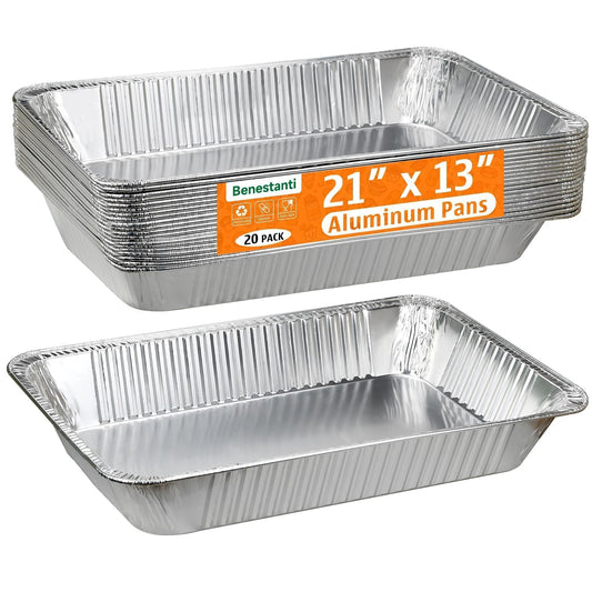 21"x13" Full Size Aluminum Pans, 20 Pack – Heavy Duty Deep Disposable Foil Roasting Pan & Baking Pans, Large Chafing Trays for Catering, Steam Table, Hotels, Restaurants, Buffets & Bakeware