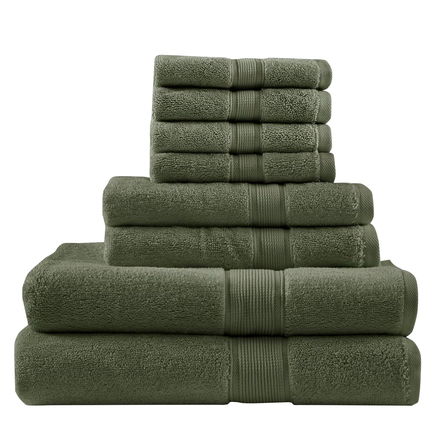 Madison Park 800GSM Bathroom Towel Set of 8 100% Cotton Bath Towel Set for Bathroom Luxurious Highly Absorbent 2 Bath Towels 2 Hand Towels 4 Washcloths Quick Dry Spa Quality Olive Green