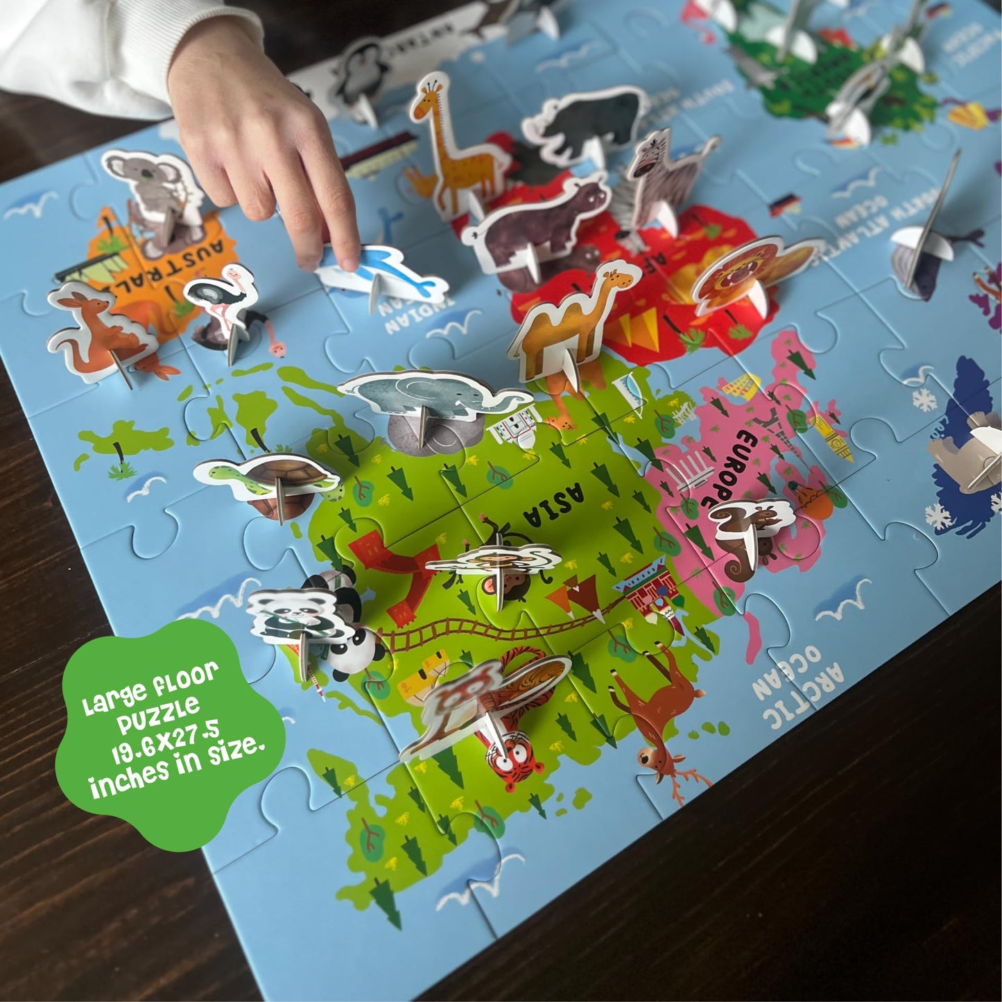 Giant Puzzles - Floor Puzzles for Preschoolers - with Interactive Standing Figures (World Map)