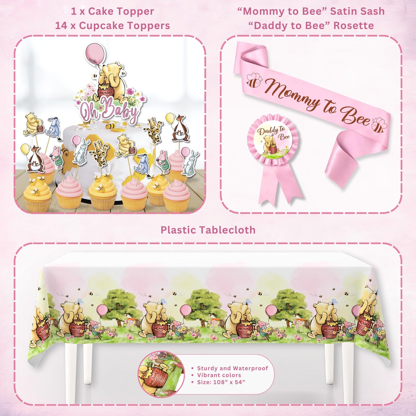 Winnie Baby Shower Decorations Pink – the Pooh Balloons, Backdrop, Welcome Baby Banner, Tablecloth, Cake Toppers, Pompoms, Sash & More – Classic Pooh Baby Shower Theme Party Decor