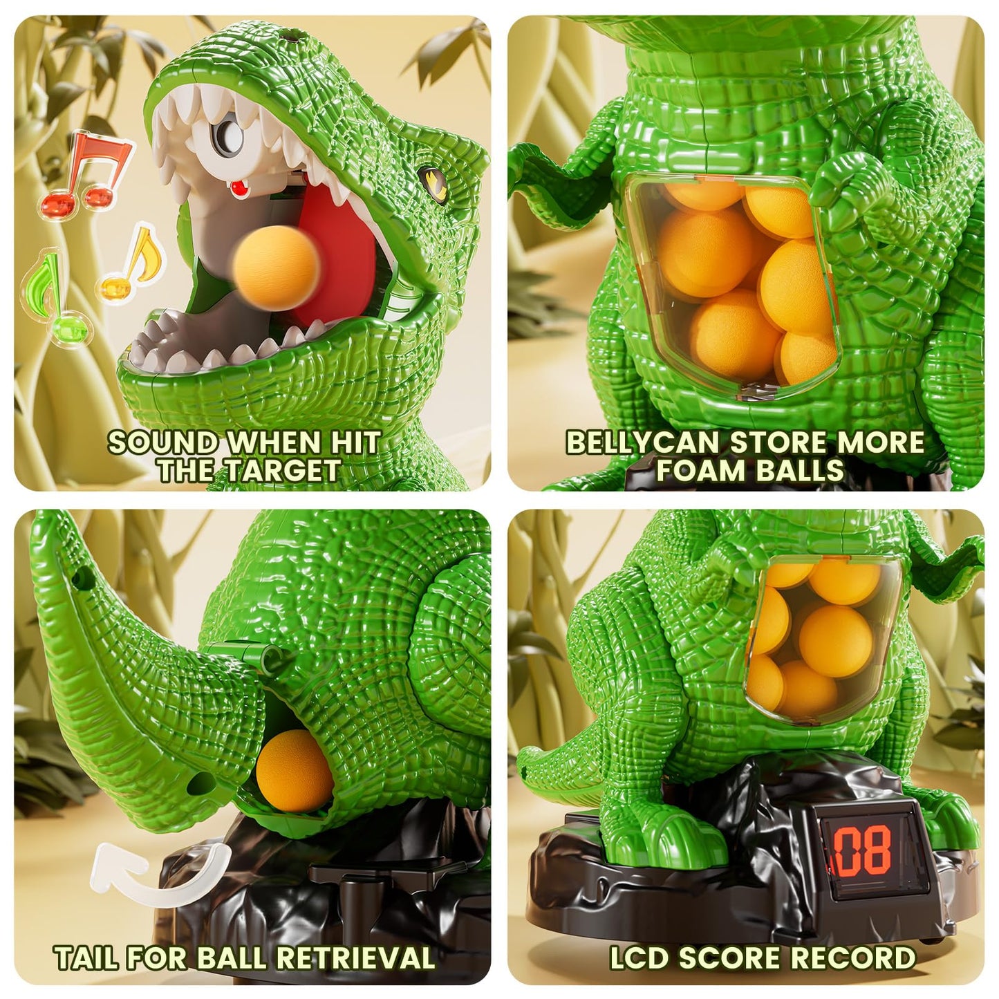 XINNOVEL Movable Dinosaur Shooting for Toys Kids 4-6, Electronic Kids Target Games with 2 Air Pump Guns, LCD Score Record, Sound, 48 Foam Balls, Birthday Gifts for 3 4 5 6 7 8 9 Year Old Boys Girls