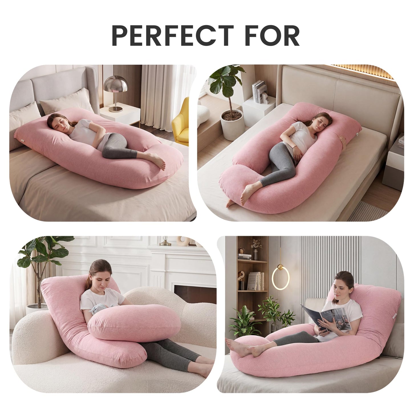 Jcickt Pregnancy Pillow for Sleeping,59 inch Maternity Pillow with Removable Washable Cover,J-Shaped Cooling Full Body Pregnant Pillow -Support for Backs,Legs, Belly, HIPS, Improve Sleep-Pink