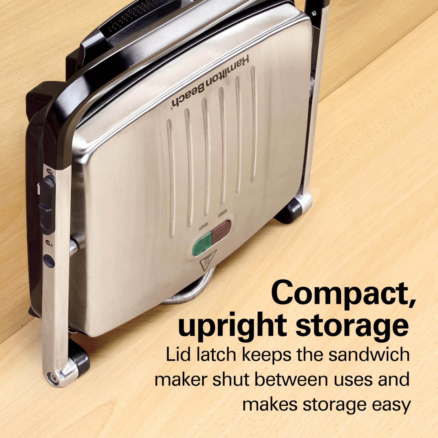 Hamilton Beach Panini Press, Sandwich Maker & Electric Indoor Grill, Upright Storage, PFAS-Free Nonstick Easy Clean Grids, Stainless Steel (25410)