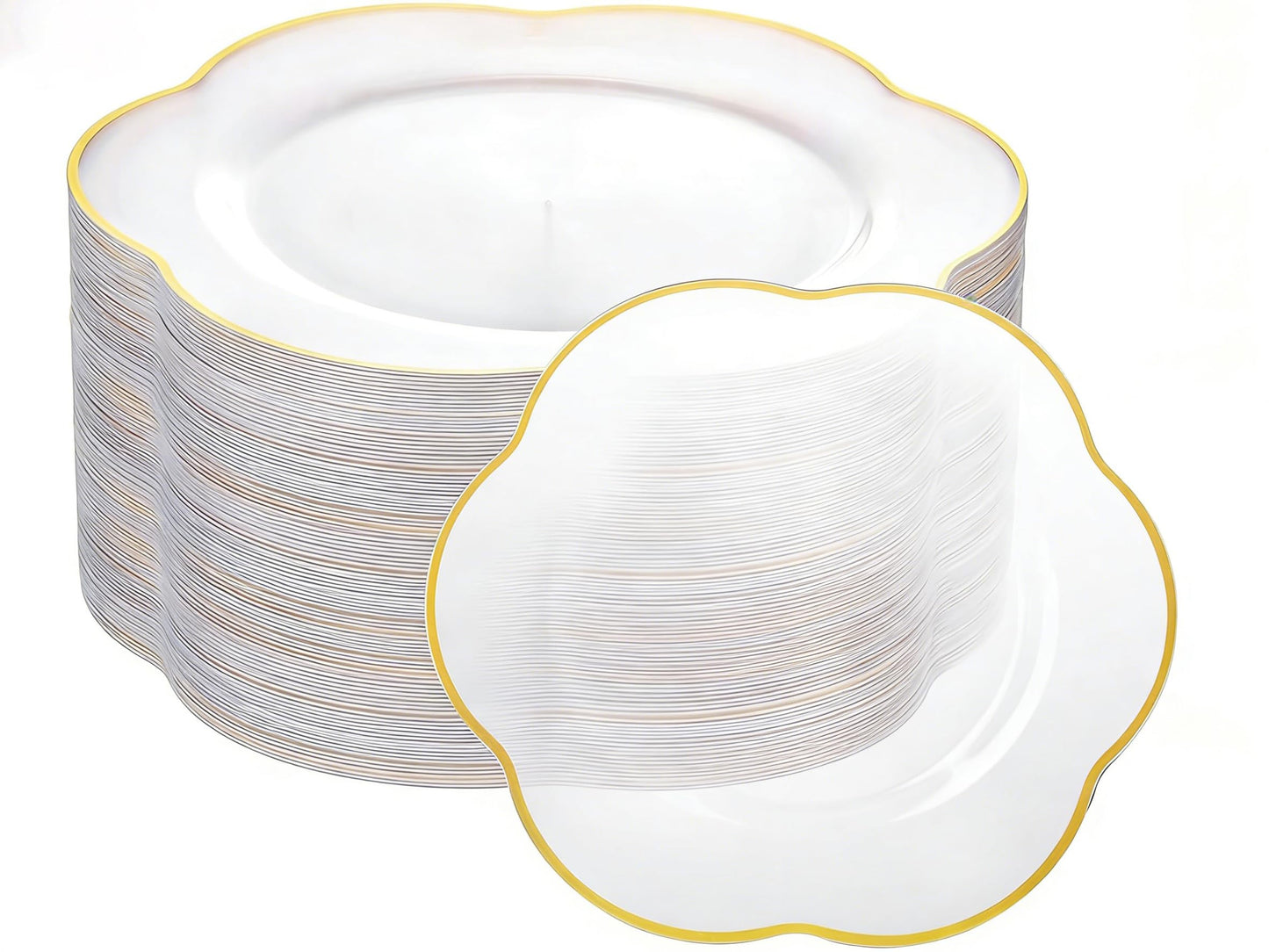 Liacere 100PCS Clear Plastic Plates - 10inch Disposable Floral Clear and Gold Dinner Plates - Perfect for Wedding & Party & Holiday & Floral & Baby Show