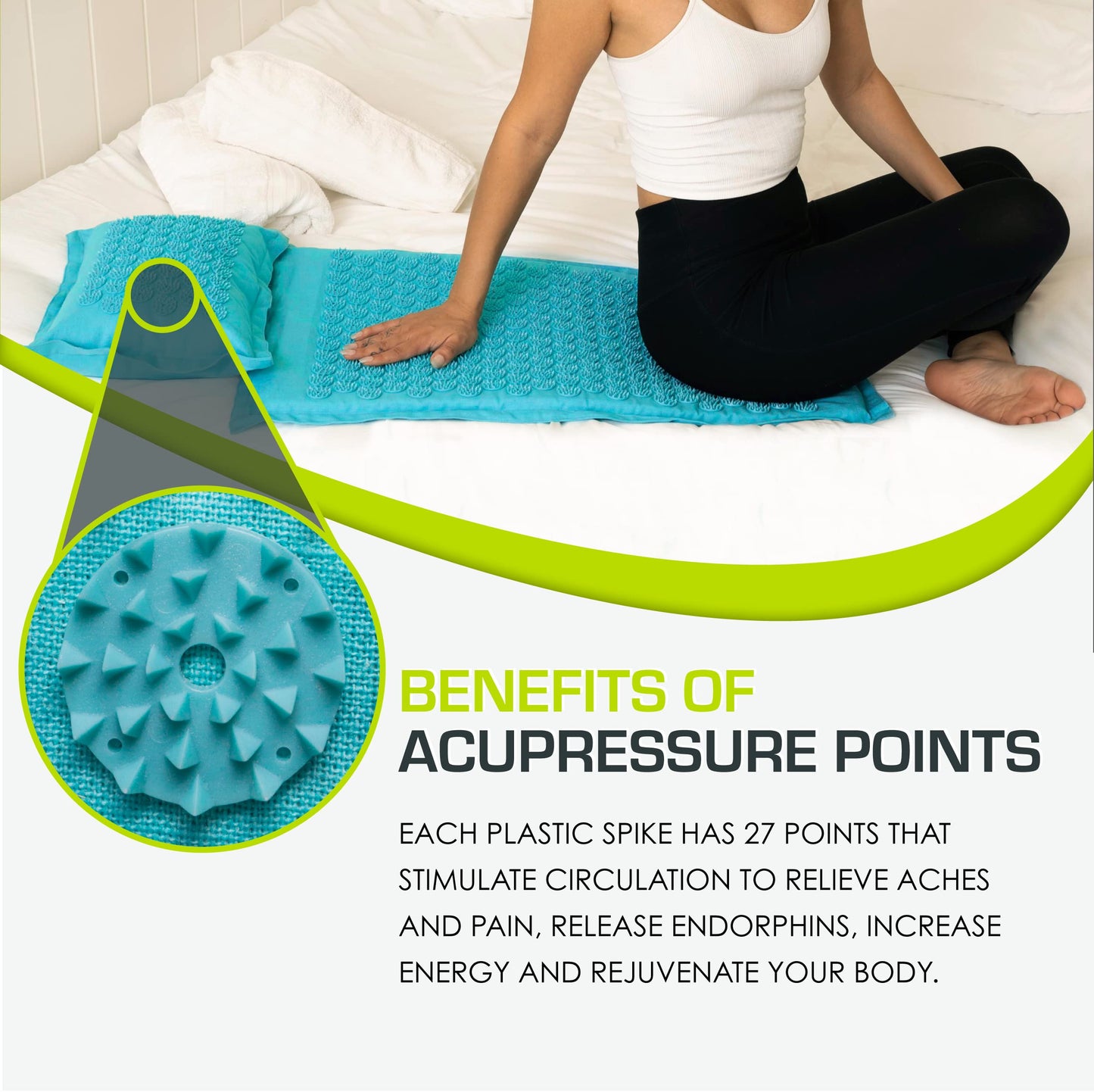 ProsourceFit Ki Acupressure Mat and Pillow Set with 100% Natural Linen for Back/Neck Pain Relief and Muscle Relaxation, Bahama Blue