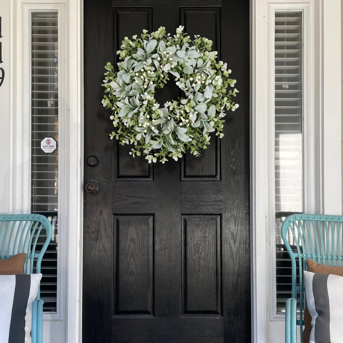 26 Inch Large Lambs Ear Wreaths for Front Door Spring Summer Lambs Leaves with White Berries, Artificial Greenery for Farmhouse Porch Wall Living Room Home Wedding Decor for All Seasons Wreaths