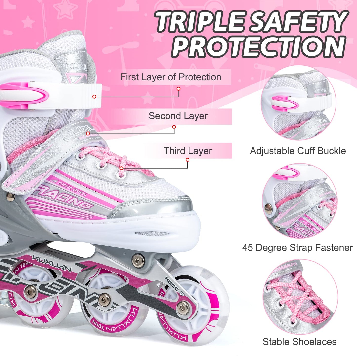 Kuxuan Inline Skates Adjustable for Kids,Girls Skates with All Wheels Light up,Fun Illuminating for Girls and Ladies