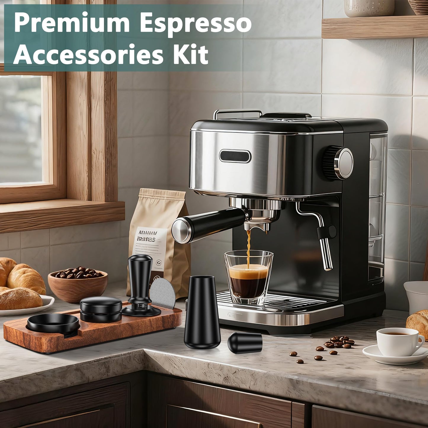 7 Pack Espresso Accessories Kit,54mm Espresso Tool Kit | Espresso Tamping Station | Coffee Distributor Tamper | WDT Tool | Dosing Funnel | Expresso Puck Screen | Christmas Gift for Espresso Lovers