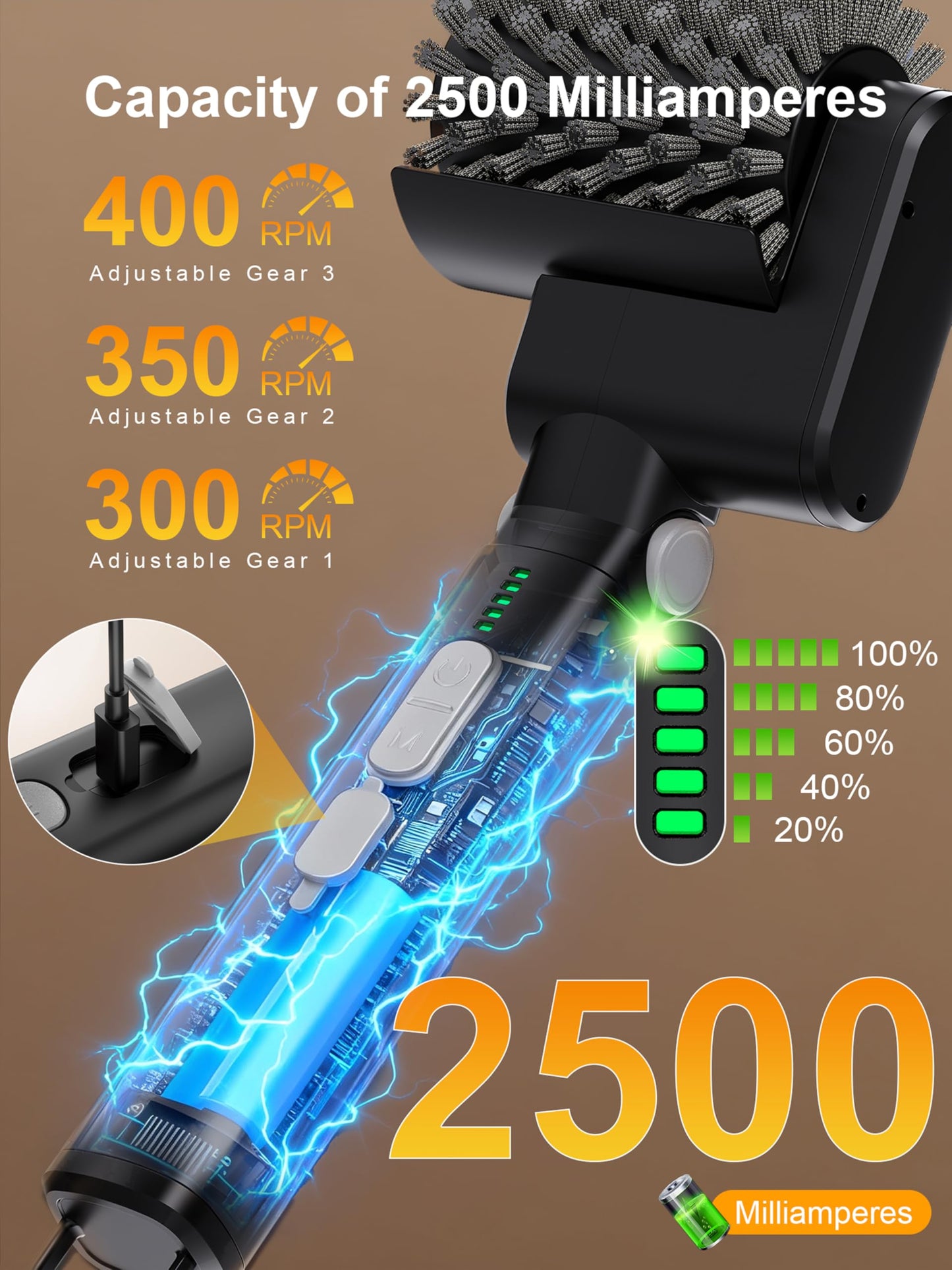 Aurviv Electric Grill Brush, Cordless Automatic BBQ Cleaner with 3-Speed Control, Rechargeable Grill Cleaning Brush with Stainless Steel Heads & Scouring Pad, BBQ Accessories Gift for Men