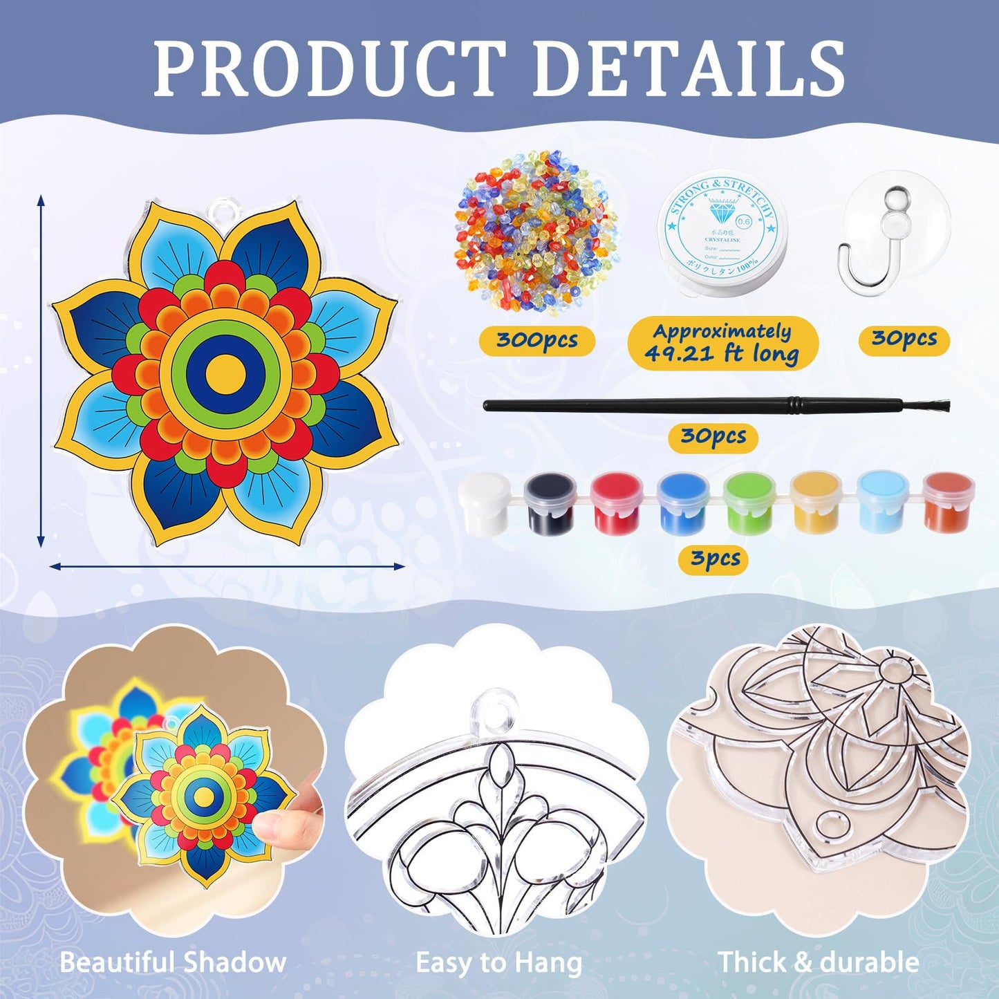 Dunzoom 30 Set Mandala Suncatchers Kits Mandala Flower DIY Suncatchers Craft Kits Make Your Own Paint Ornaments for Classroom Art Craft Summer Sun Catchers Party Favors