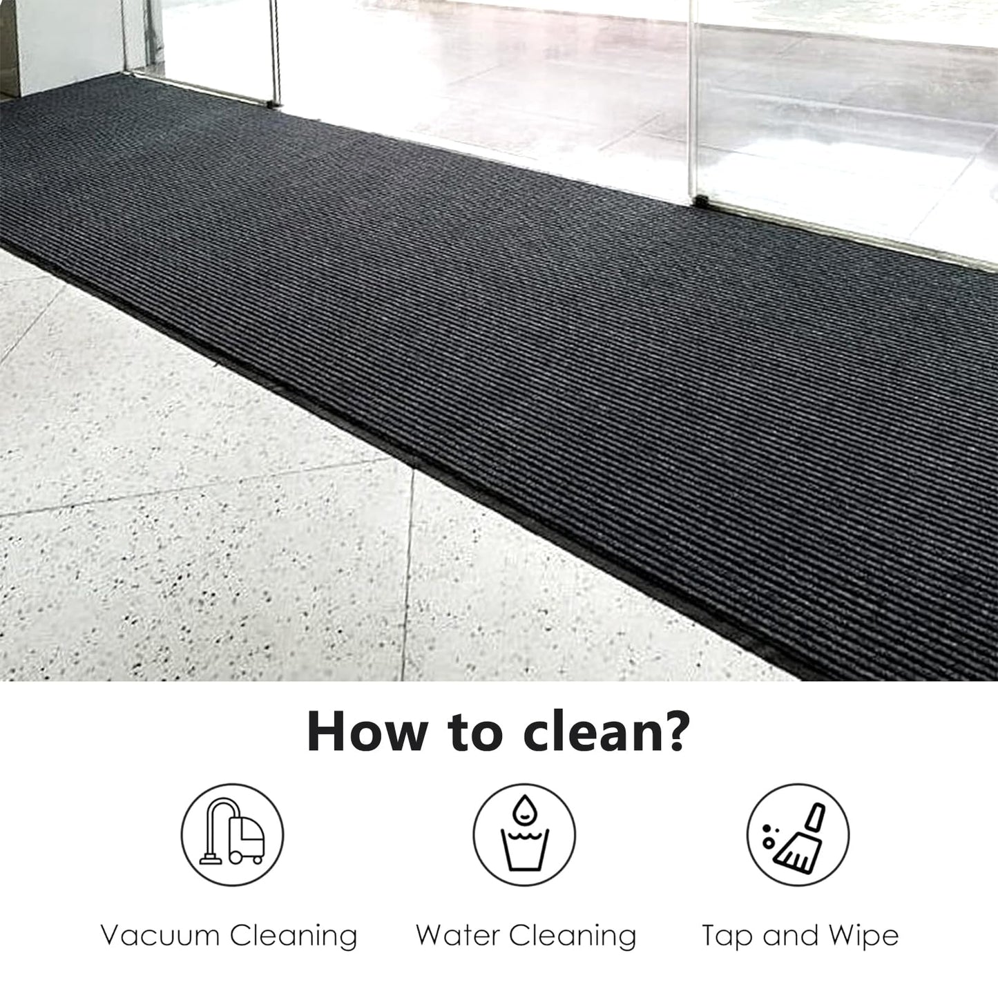 GOOFCXO 3 x 10 FT Commercial Runner Rug, Floor Mat Area Rugs with Non-Slip PVC Backing Indoor Outdoor Hallway Carpet Runner for Kitchen Balconies Living Room Dining Room Decks Patio - Gray