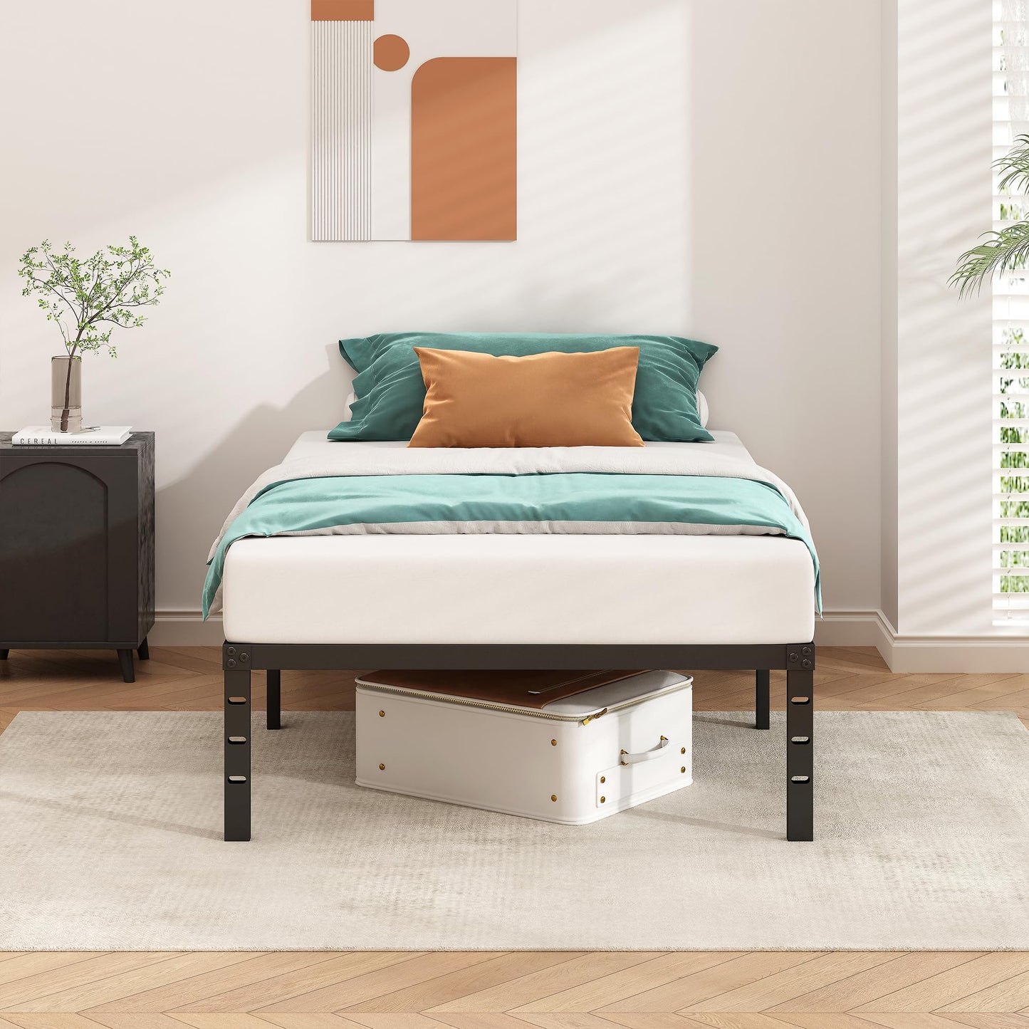 HLIPHA Metal Platform Bed Frame 14 Inch Tall Bed No Box Spring Needed,Twin Size Bed with Sturdy Slat Support,Easy to Assemble,Black