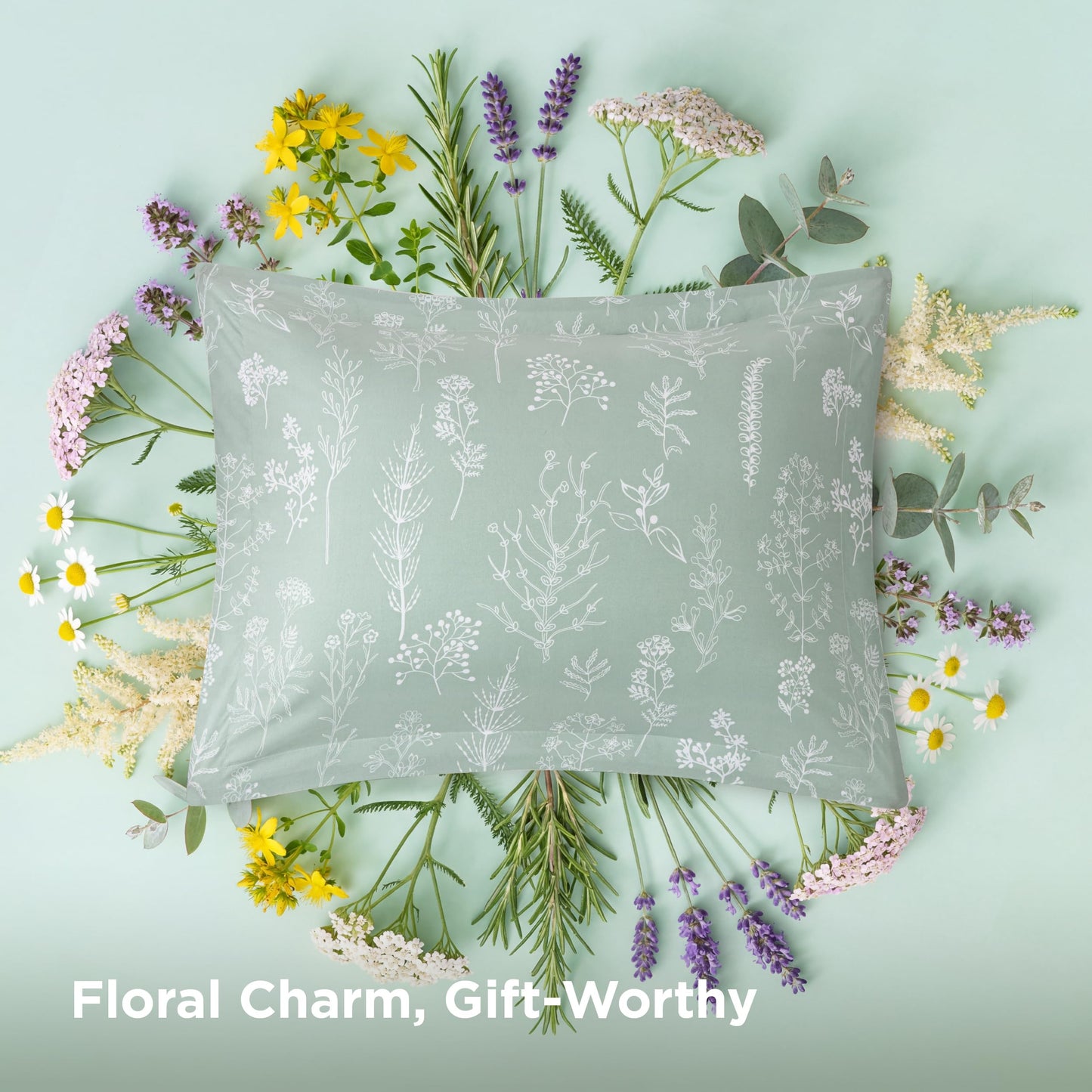Bedsure Oversized Queen Comforter Set - Sage Green Bed Set, 3 Pieces Cute Floral Bedding, 1 Soft Reversible Botanical Flowers Comforter and 2 Pillow Shams