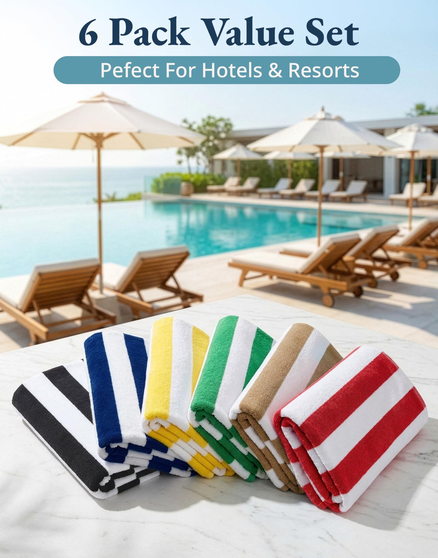 LANE LINEN Beach Towels 6 Pack - 520 GSM Beach Towel (30" x 60") – 100% Cotton Soft, Thick & Highly Absorbent Pool Towels for Hotel Airbnb Spa - Quick Dry Cabana Stripe Large Towel - Tropical Escape