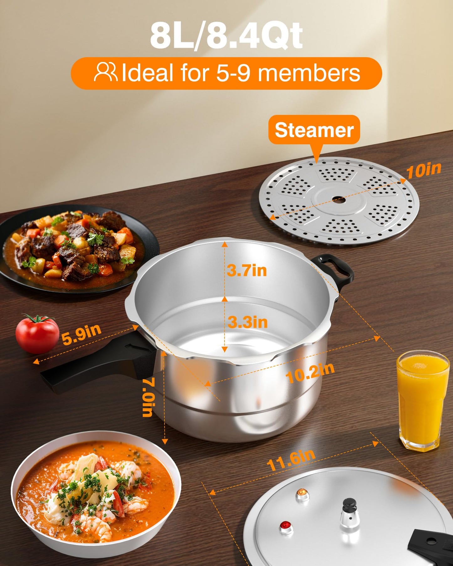 WantJoin 8Qt Aluminum Pressure Cooker w/Release Valve & Multiple Protective Devices,Pressure Canner Compatible with Gas & Induction Cooker,Canner Rack Included