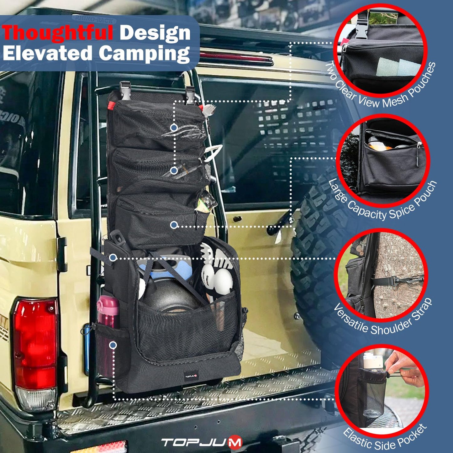 Camp Kitchen Organizer, Utensil Storage Caddy Bag, Multi-Pockets, Paper Towel Holder, Portable Hanging Kitchen Cookware Holder for Camping Utensils, Tableware & BBQ Essentials, Bag Only