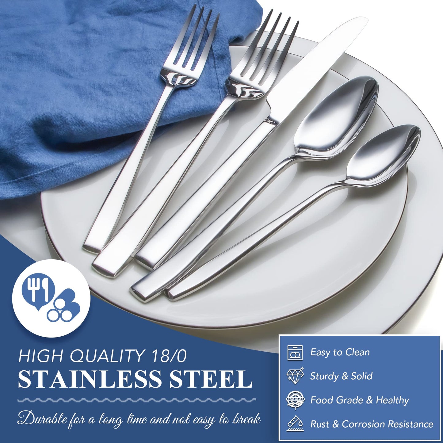40 Piece Silverware Set Service for 8, EIUBUIE Premium Stainless Steel Cutlery Set, Mirror Polished Flatware Sets Heavy Duty and Solid, Modern Kitchen Eating Utensils Sets Include Spoons Forks Knives
