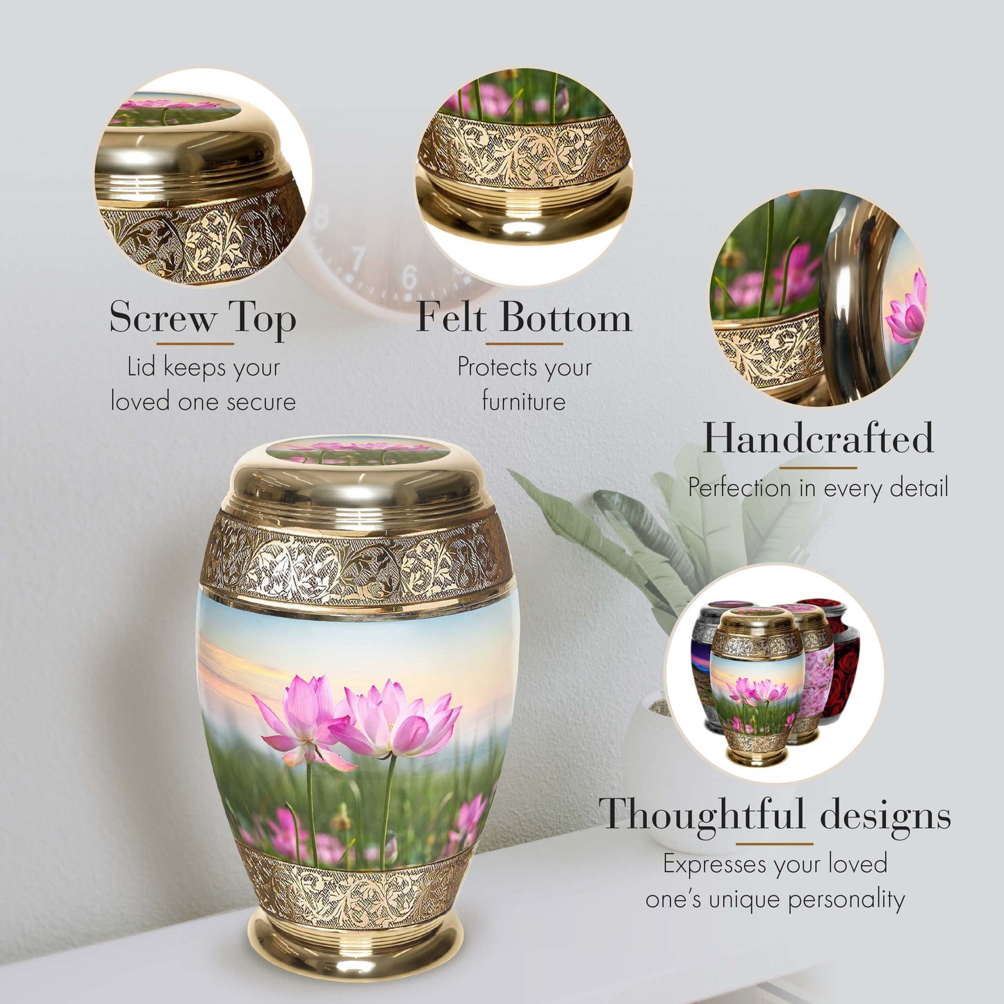 Lotus Tranquility Cremation Urn for Ashes for Women Decorative Urns - Personalized Beautifully Handcrafted Urns for Human Ashes Adult Female, Mom, Sister or Daughter