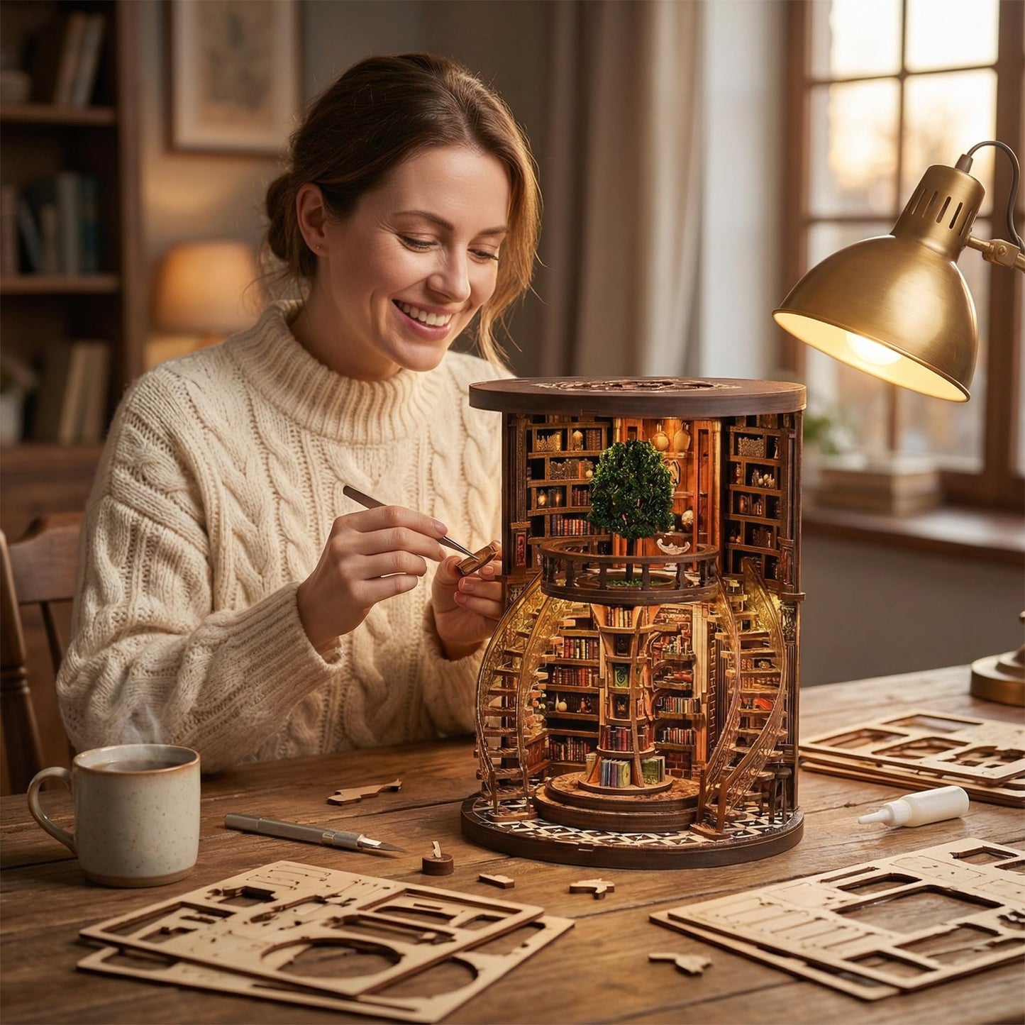 DIY Miniature Dollhouse Book Nook Kit with LED Light, Classical Music Room Theme, Crafts for Adults, Gifts for Family and Friends