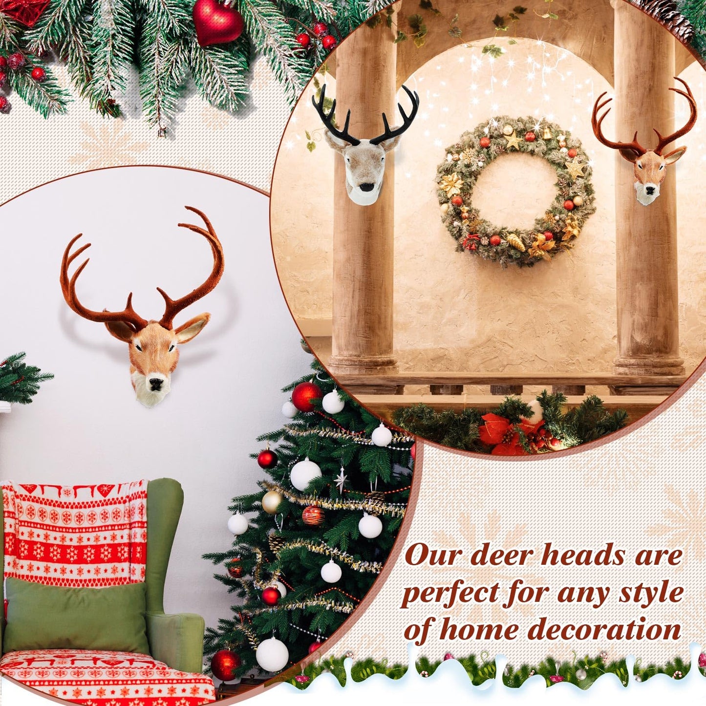 Arrowbash 2 Pack 13" The Elk Plush Stuffed Animal Wall Mount Plush Stuffed Animal Taxidermy Head for Christmas Home Wall Decoration Adult(Deer Head)