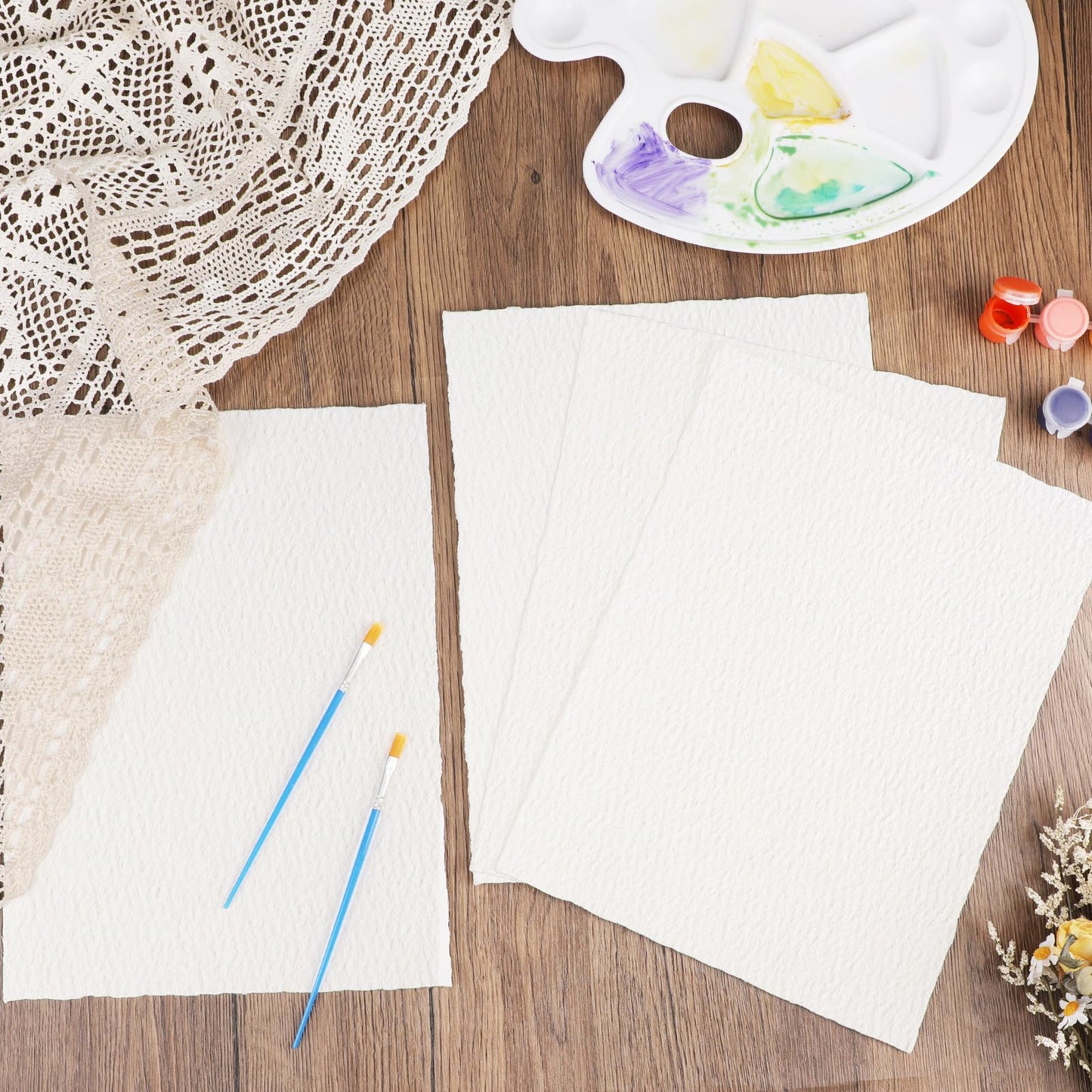 50 Sheets Watercolor Paper 9 x 12inch, 300 GSM Deckled Edge Paper Rough/Textured Handmade Paper for Watercolors, Wedding Invitations, Cards, Crafts