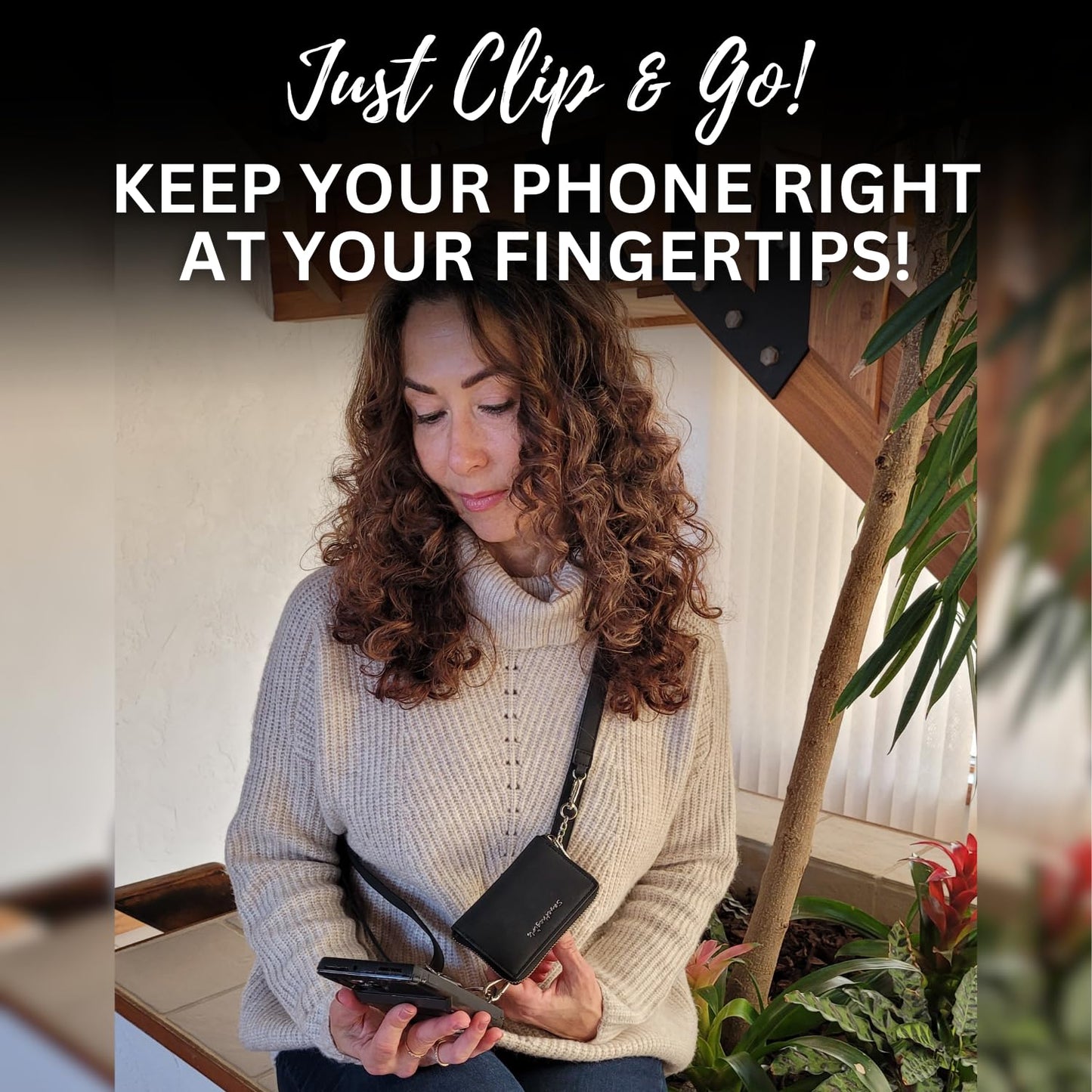 Save the Girls Clip and Go Brushed Vegan Phone Lanyard (Black) - Crossbody Phone Case with Pouch, Adjustable and Removable Shoulder Strap and Wristlet Strap