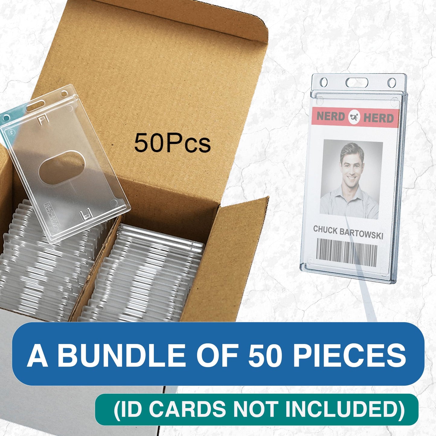 Bestom 50 Pack Frosted Clear Vertical Hard Plastic ID Card Holders- Rigid Plastic ID Card Protector Case W/Thumb Notch and Slot & Chain Holes for School Nurse Staff (50)