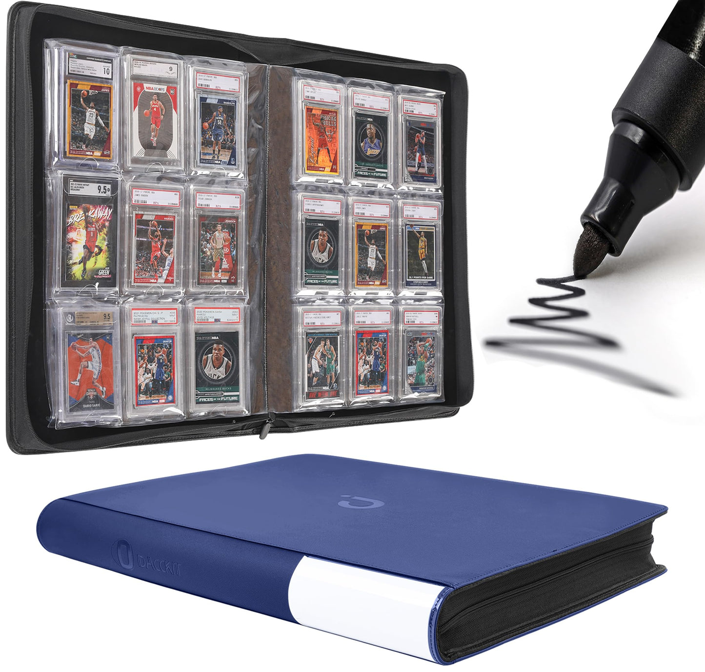 D DACCKIT Graded Card Binder，Holds 90 Card - 9 Pocket Slab Binder for Cards Compatible with PSA CGC BGS SGC（Model A, Navy Blue）