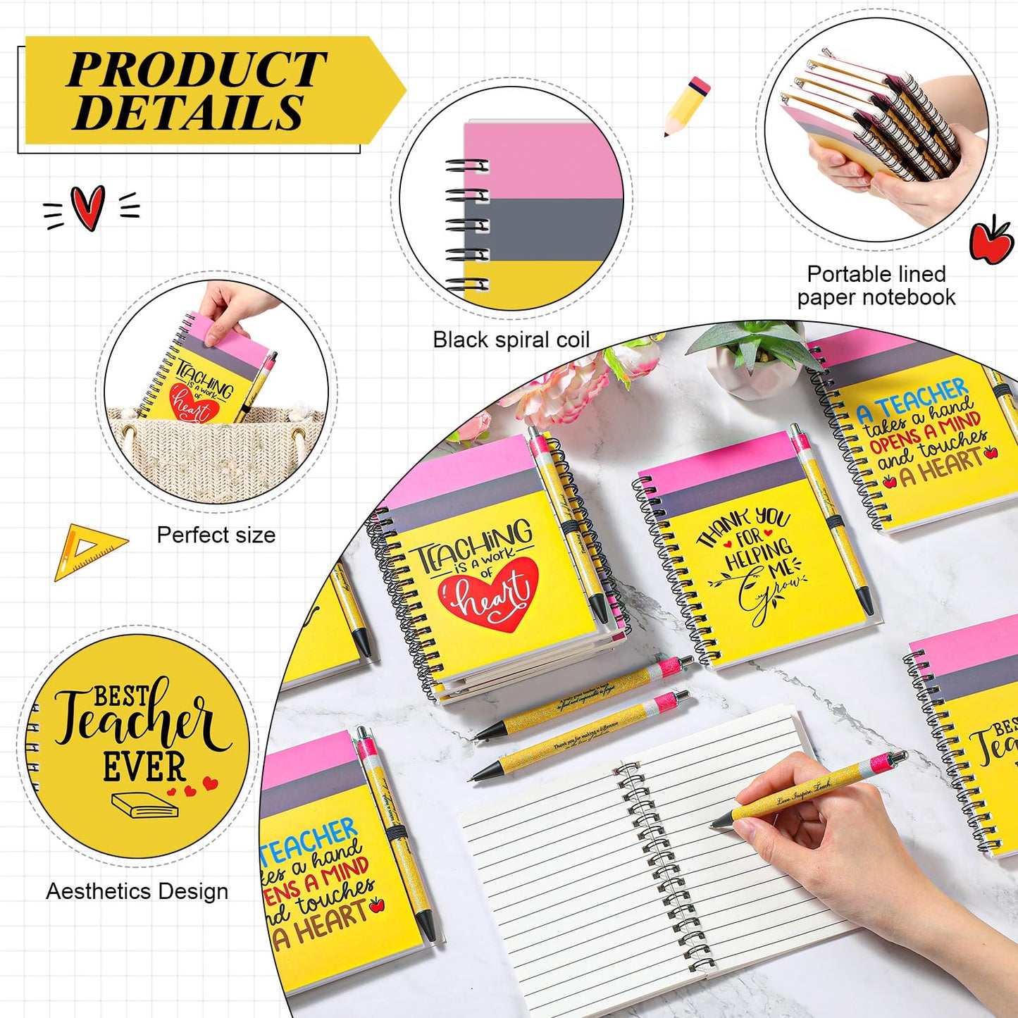 Resurhang 20 Sets Teacher Appreciation Gifts Bulk, Back to School Spiral Notebooks with Glitter Pens, Teacher Gifts from Student Thank You Gift for Classroom Party Favor, First Day of School