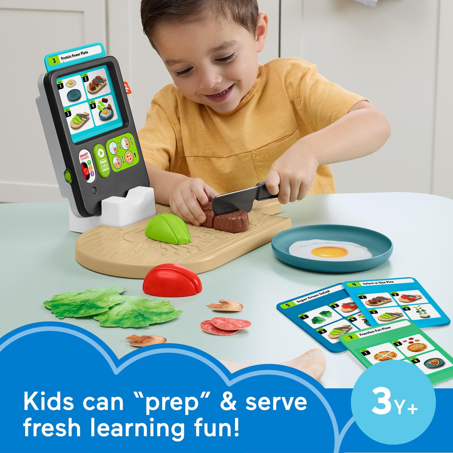Fisher-Price Preschool Kitchen Playset Laugh & Learn 123 Follow the Recipe Meal Kit 30-Piece Pretend Cooking Set for Ages 3+ Years