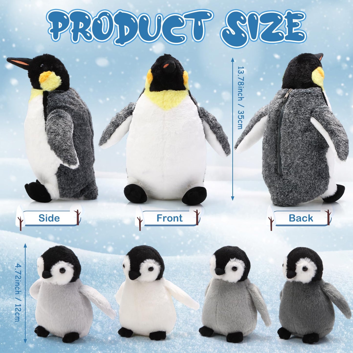 Harrycle 5 Pcs Penguin Plush Toy Set 14 Inch Mommy Penguin Stuffed Animal with 4 Cute Babies in Zippered Belly Soft Cuddly Plushie for Kids Birthday Gifts Party Favors(Simple Style)