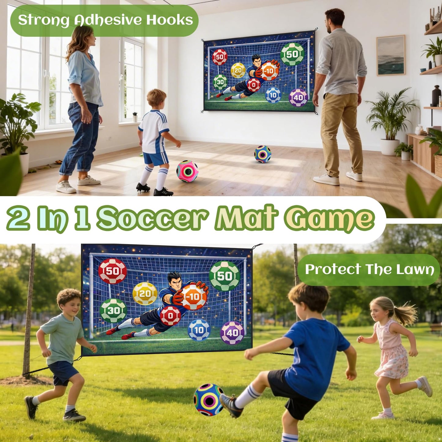 CARDOBIR Soccer Ball Game Mat Set for Kids, Sticky Soccer Target Game with 59 x 39 in Flannel Mat, Scoreboard and 2 Balls, Indoor Outdoor Soccer Toys for Ages 3–8 (Medium)