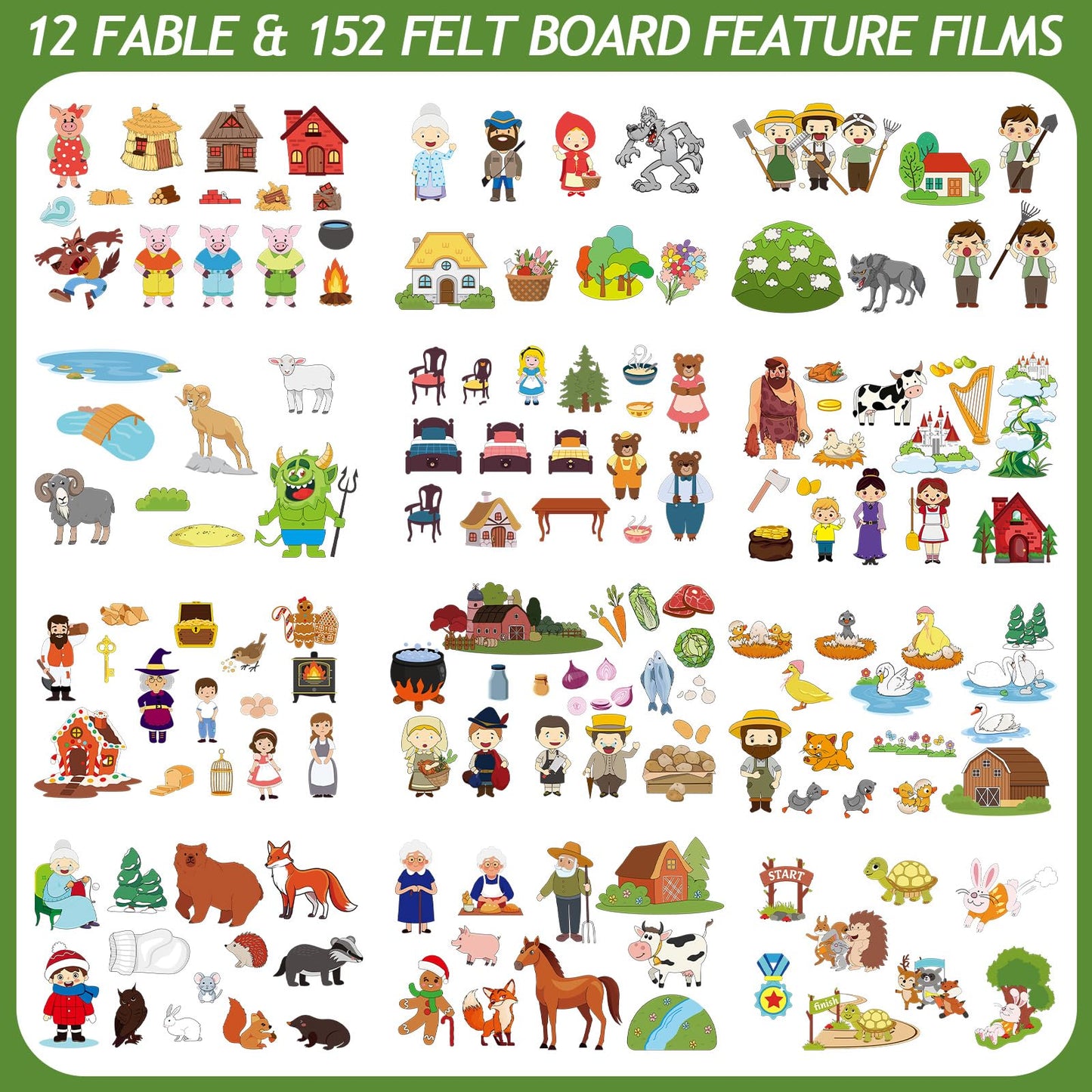 Windkream 12 Set Felt Board Stories Pieces Set Felt Animals Bible Fairy Tales for Preschool Animals Figures Flannel Board Stories for Toddlers Preschool Kindergarten Storytelling (Bible)