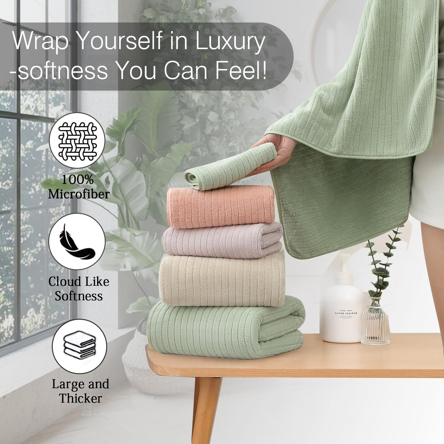 18 Piece Family Bath Towel Set Include 6 Bath Towels,6 Hand Towels and 6 Washcloths Soft Bathroom Towel with Hanging Loops,Highly Absorbent Quick Dry Towels Set for Bathroom,Hotel and Spa-Green