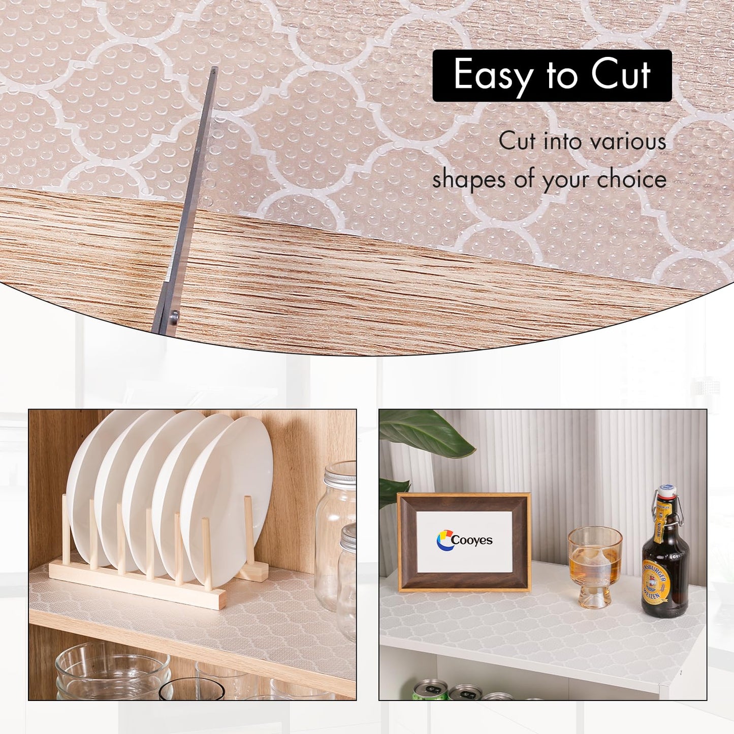 Cooyes Shelf and Drawer Liners for Kitchen Cabinets, Non Adhesive Cabinet Liner, EVA Waterproof Durable Non-Slip Drawer Mats for Shelves, Fridge, Storage, Kitchen Cupboards – Modern Pattern