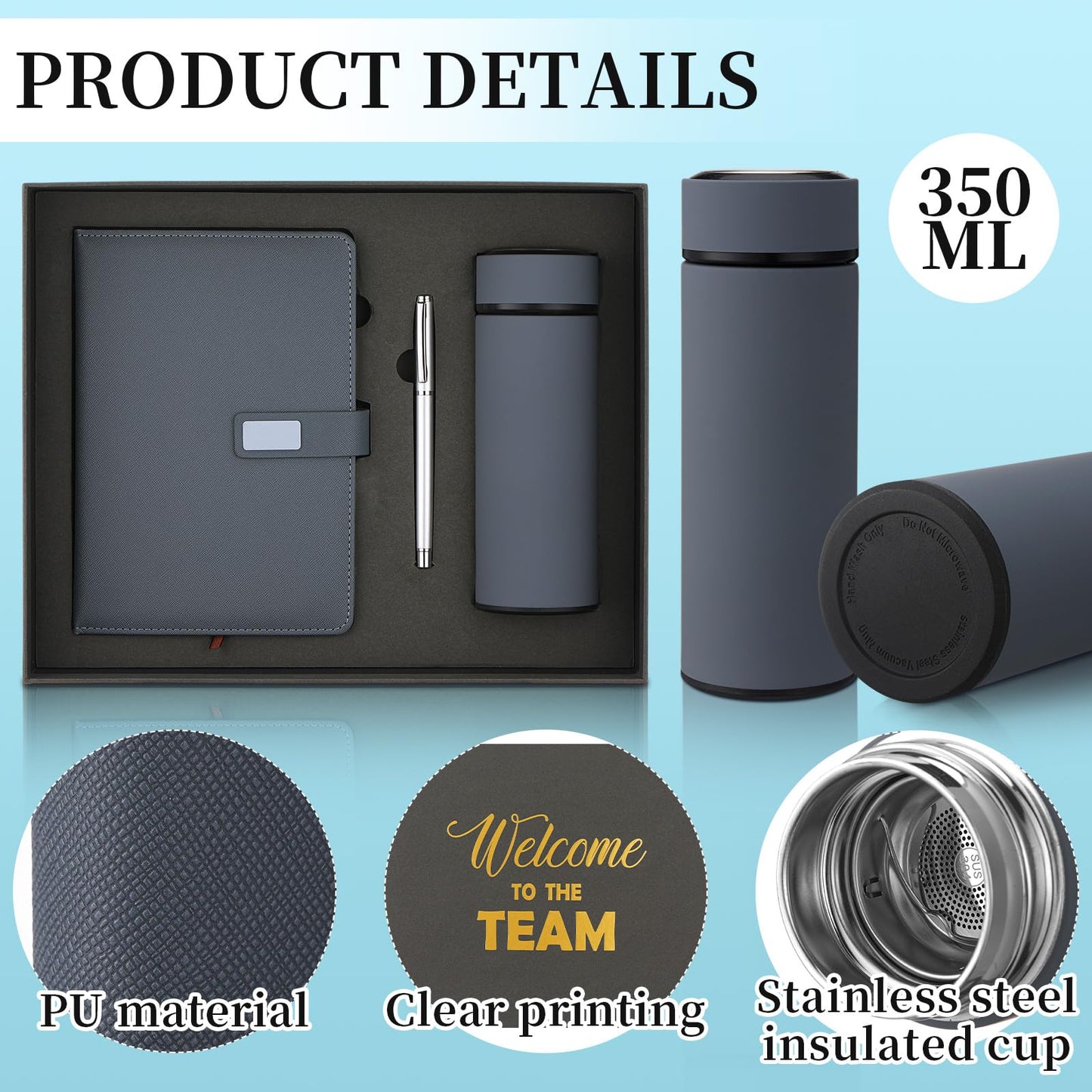 Thenshop Set of 5 New Employee Welcome to The Team Gift Sets Notebook Pen and Tumbler Welcome to The Team Box Employee Appreciation Gift Sets for New Worker Men Women Office(Grey)