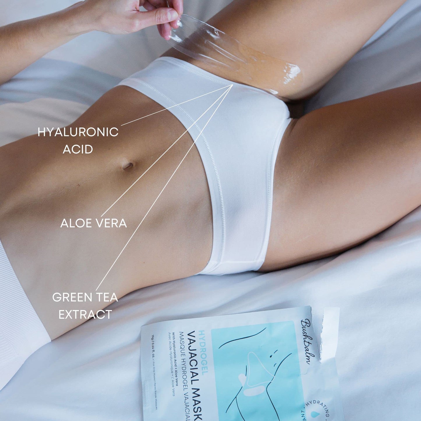 Bushbalm Hydrogel Vajacial Mask - Hydrating Mask with Hyaluronic Acid and Aloe Vera to Cool and Soothe Skin Post-Hair Removal, 3 Full Masks Set