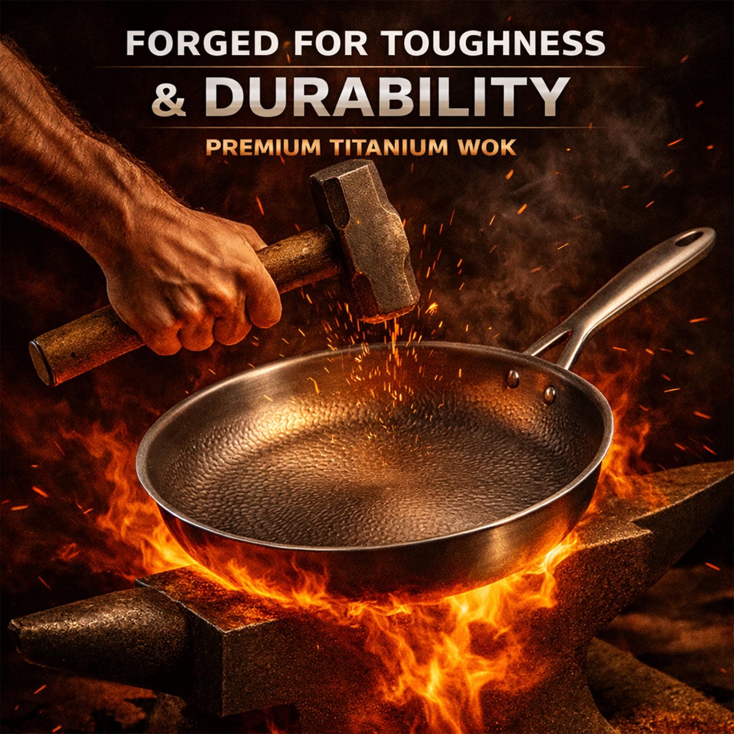 LIBSTP Pure Titanium Hammered Frying Pan with Lid, 10 Inch Skillet, No Coating Cookware, Even Heat, Scratch Resistant, Oven Safe, for Steak, Eggs, Salmon, Gas Electric Induction