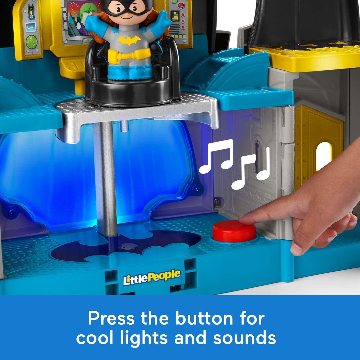 Fisher-Price Little People DC Super Friends Deluxe Batcave, Batman playset with lights and sounds plus 4 character figures for toddlers