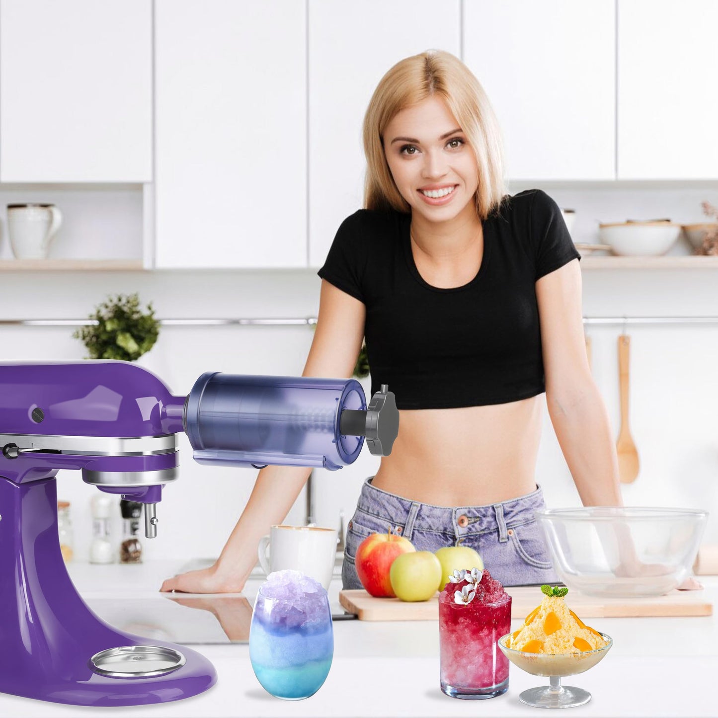Jooke Shaved Ice Attachment for Kitchenaid Stand Mixer,Ice Crushers for Home Use,Homemade Shaved Ice Maker,Snow Cone Machine for Kitchenaid Ice Shaver with 8 Reusable Ice Cube Mold,Instruction Manual